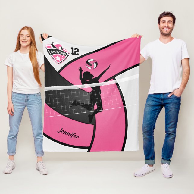 Volleyball-Girl mit DIY-Nummer - rosa Fleecedecke (Beispiel)