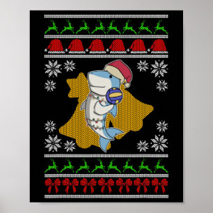 Volleyball Hai Ugly Sweater Christmas Lights San Poster
