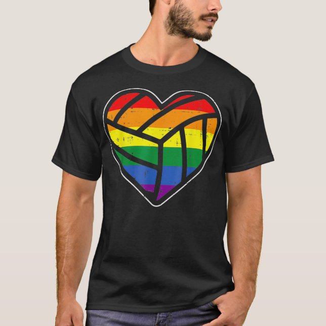 Volleyball Heart Sport LGBTQ Rainbow Flag Gay Prid T-Shirt (Vorderseite)