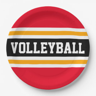 VOLLEYBALL Hellrot Schwarz Orange Rennstreifen Pappteller
