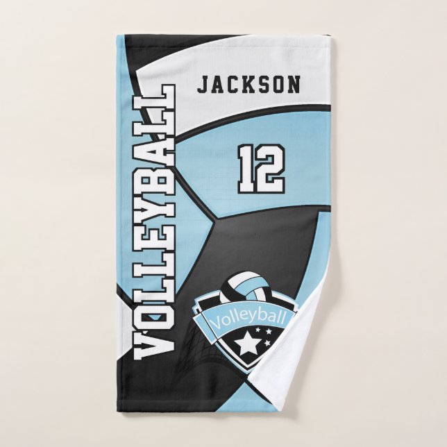 Volleyball in Baby Blau, Schwarz und Weiß Handtuch (Handtuch)