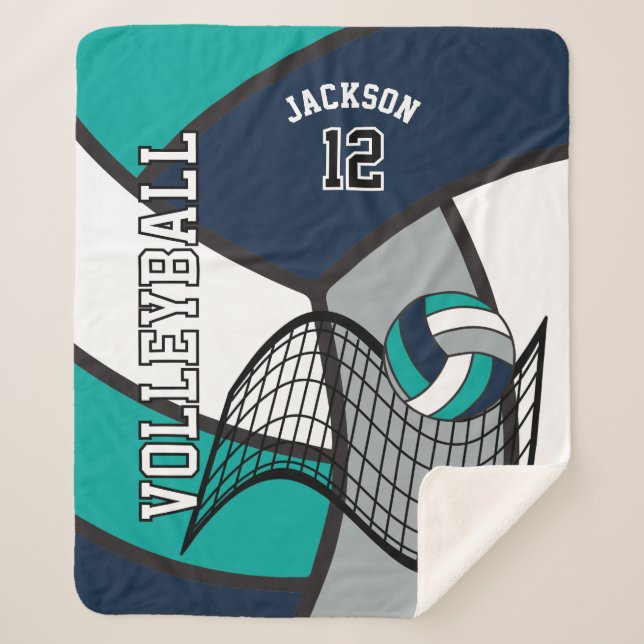 Volleyball 🏐 in Blau, Aquamarin, Grau und Weiß Sherpadecke (Vorderseite)