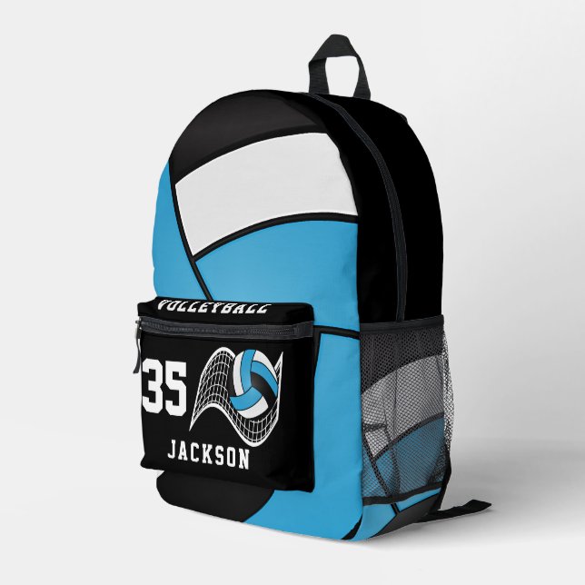 Volleyball in Blau, Weiß und Schwarz Bedruckter Rucksack (Rückseitige Ecke Rechts)