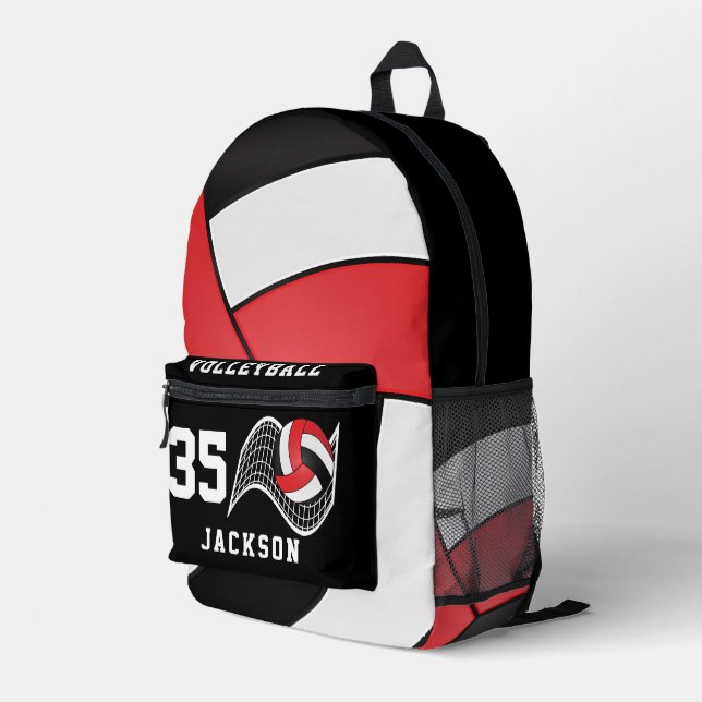 Volleyball in Rot, Weiß und Schwarz Bedruckter Rucksack (Rückseitige Ecke Rechts)