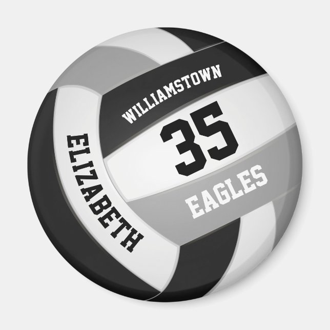 Volleyball in schwarz-grauem Schulfarben Magnet (Vorne)