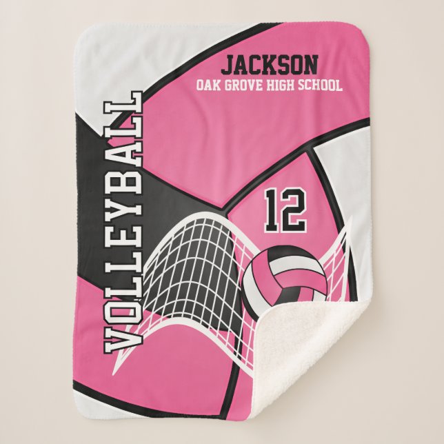 Volleyball-🏐 in Schwarz, Rosa und Weiß Sherpadecke (Vorderseite)