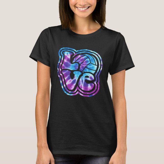 Volleyball LIEBE Blau Lila Gefärbte Krawatte Lette T-Shirt (Vorderseite)