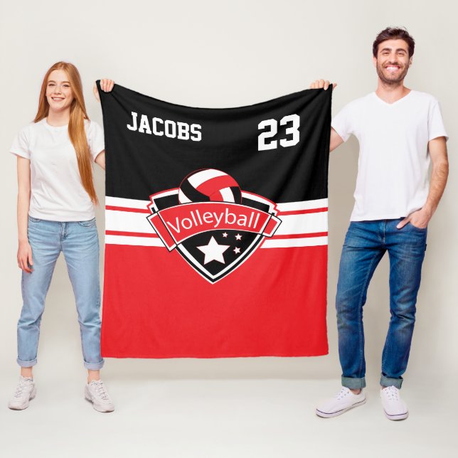 Volleyball-Logo in Rot, Weiß und Schwarz Fleecedecke (Beispiel)