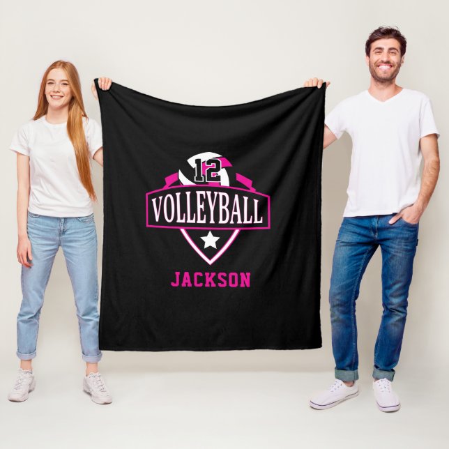 Volleyball-Logo mit DIY-Nummer - Hot Pink Fleecedecke (Beispiel)