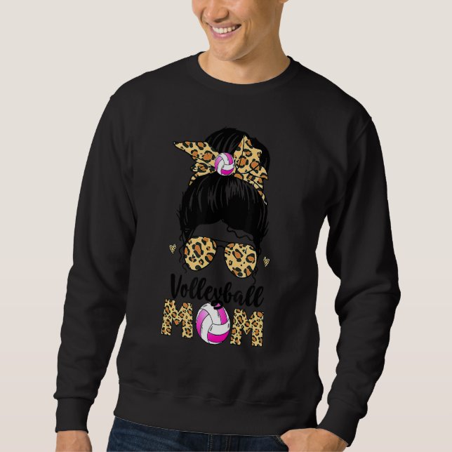 Volleyball Mama Leopard Messy Bun Ball Mama Mutter Sweatshirt (Vorderseite)