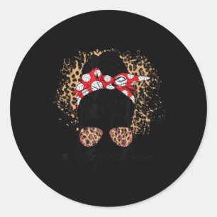 Volleyball Mama Messy Bun Leopard Mutter Day Moth Runder Aufkleber