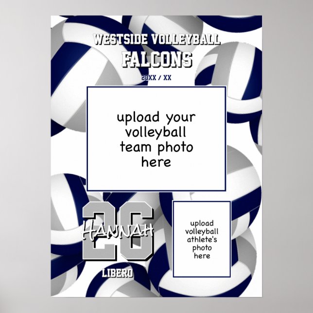 Volleyball-Mannschaftsfarben mit blauen Fotos Poster (Vorne)