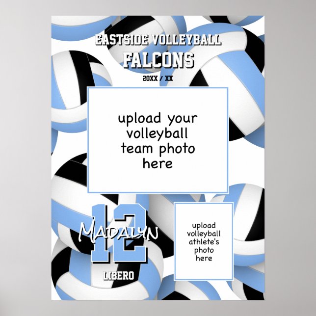 Volleyball-Mannschaftsfarben mit Fotos in Schwarz Poster (Vorne)