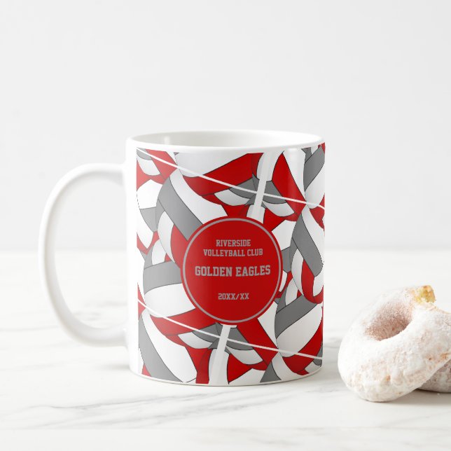 Volleyball-Mannschaftsfarben rot und grau - Traini Kaffeetasse (Mit Donut)