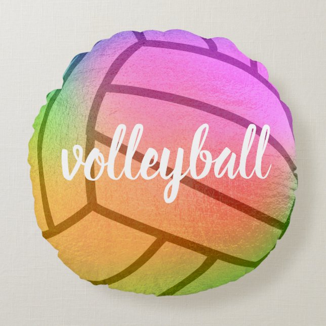 Volleyball Mehrfarbige Monogramm Rundes Kissen (Vorderseite)