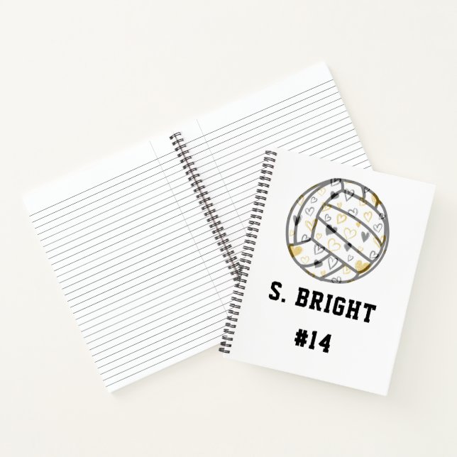 Volleyball mit Herz, Jersey-Nummer und Name Notizbuch (Innenseite)
