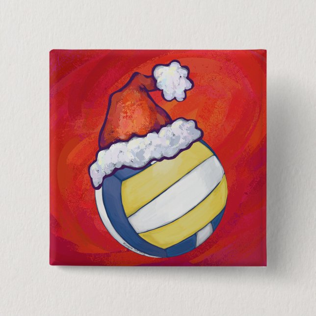 Volleyball mit Weihnachtshut Button (Vorderseite)