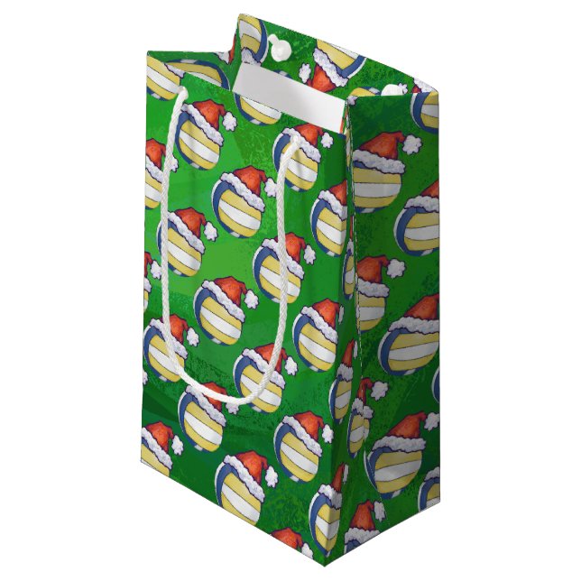 Volleyball mit Weihnachtshut Kleine Geschenktüte (Vorderseite Schrägansicht)