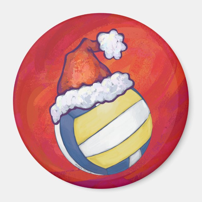 Volleyball mit Weihnachtshut Magnet (Vorne)