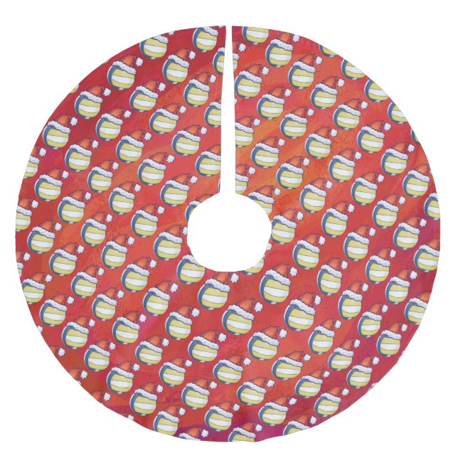 Volleyball mit Weihnachtshut Polyester Weihnachtsbaumdecke (Vorderseite)