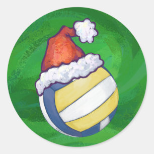 Volleyball mit Weihnachtshut Runder Aufkleber