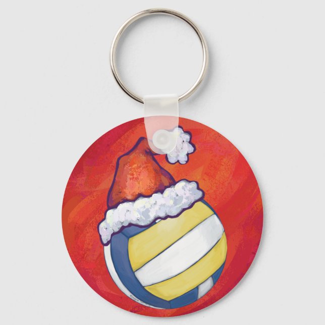 Volleyball mit Weihnachtshut Schlüsselanhänger (Vorderseite)