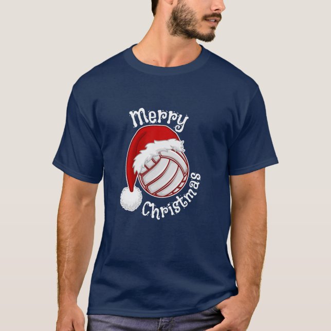 Volleyball mit Weihnachtsmannmütze Weihnachtsdruck T-Shirt (Vorderseite)