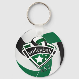 Volleyball - Monogramm - Grün, Weiß und Schwarz Schlüsselanhänger