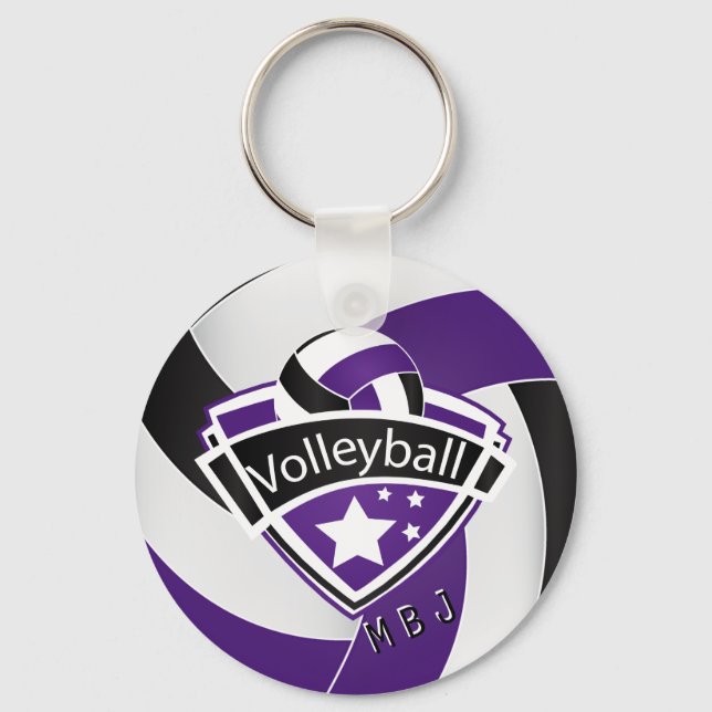 Volleyball - Monogramm - Lila, weiß, schwarz Schlüsselanhänger (Vorderseite)