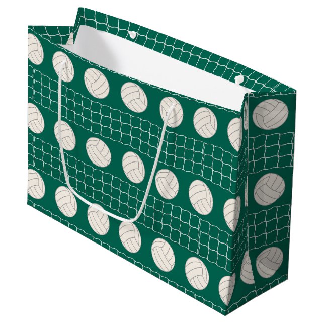 Volleyball Muster Partys große Geschenktasche Geschenktüte (Vorderseite Schrägansicht)