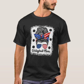 Volleyball Nana Messy Bun USA Flag Brille 4. T-Shirt