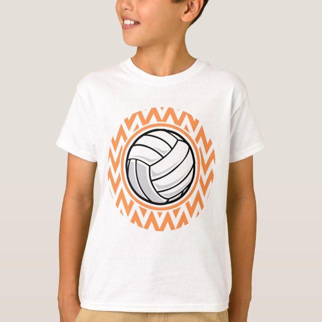 Volleyball; Orange und Weiß Zickzack T-Shirt (Vorderseite)