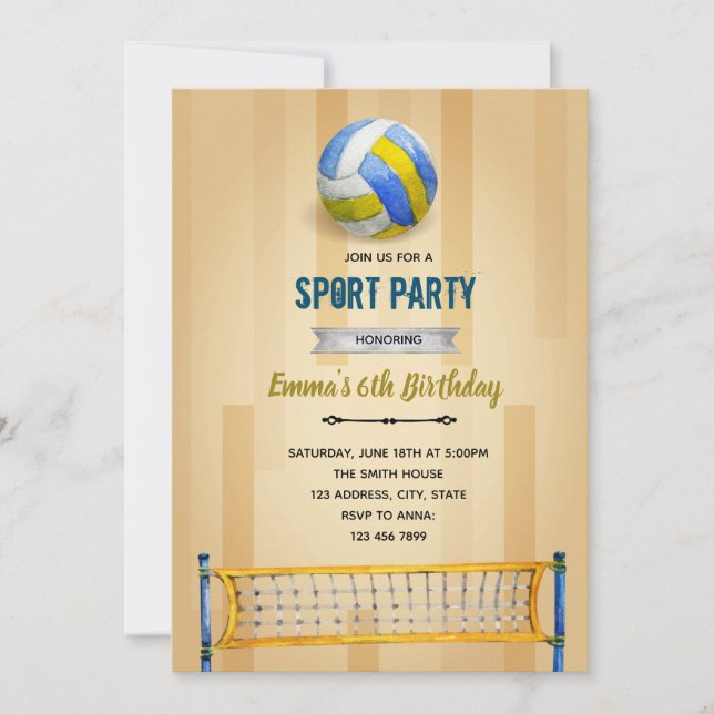 Volleyball Party Geburtstag Thema Einladung (Vorderseite)