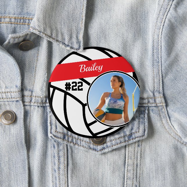 Volleyball Pin Name & Nummer Foto Rote Taste Button (Beispiel)