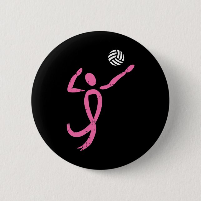Volleyball Pink Ribbon Brustkrebs Bewusstsein Spo Button (Vorderseite)