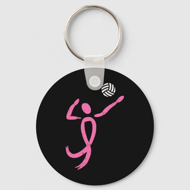 Volleyball Pink Ribbon Brustkrebs Bewusstsein Spo Schlüsselanhänger (Vorderseite)