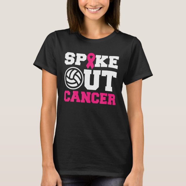 Volleyball Pink Ribbon Brustkrebs Bewusstsein T-Shirt (Vorderseite)
