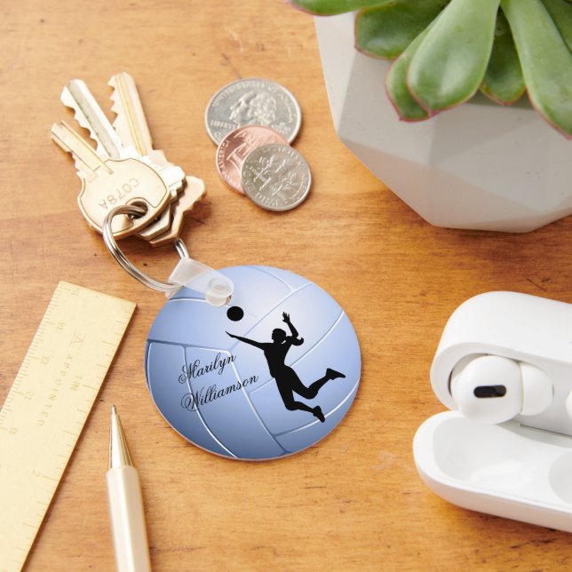 Volleyball Player Silhouette and Ball personalize Schlüsselanhänger (Schreibtisch)