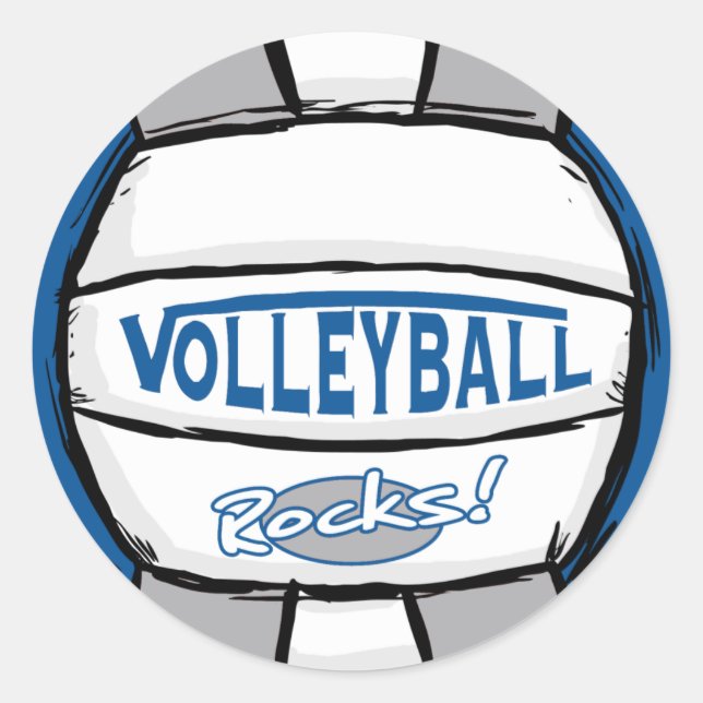Volleyball Rocks Blau und Silber Runder Aufkleber (Vorderseite)