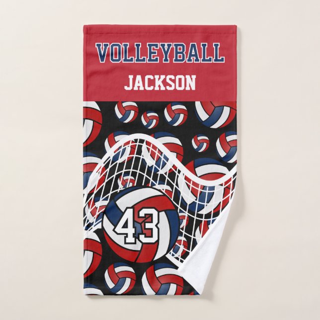 Volleyball - Rot, Weiß und Navy Blau Handtuch (Handtuch)