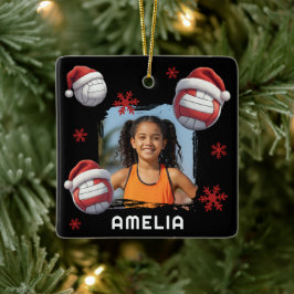 Volleyball Santa Hat Name Photo Christmas  Keramikornament