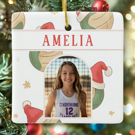Volleyball Santa Hat Name Photo Christmas   Keramikornament