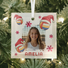 Volleyball Santa Hat Name Photo Christmas  Ornament Aus Glas