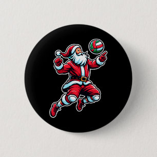 Volleyball Santa Xmas Trem Funny Christmas Player Button