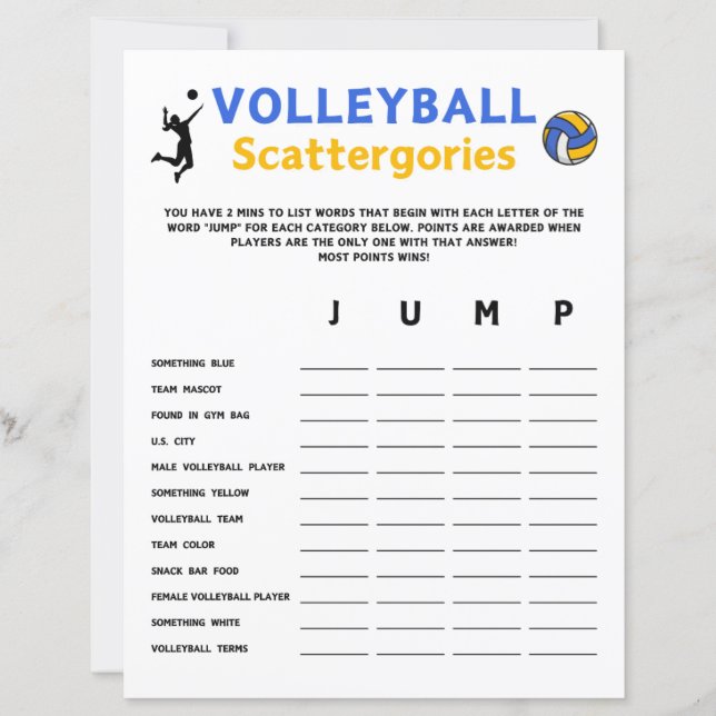 Volleyball Scattergories Game (Vorderseite)