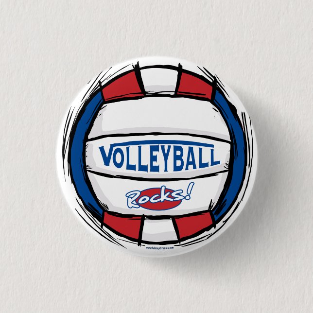 Volleyball schaukelt Ball durch Mudge Studios Button (Vorderseite)