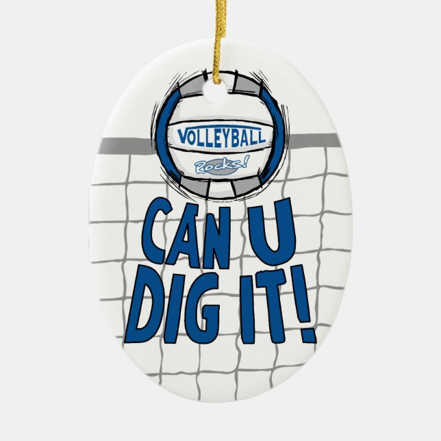 Volleyball schaukelt Blau und Silber Keramik Ornament (Vorne)