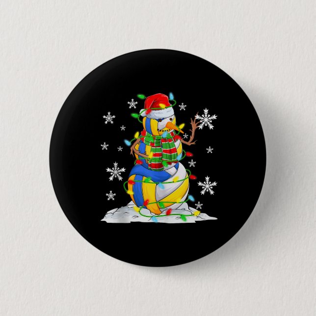 Volleyball Schneemann Weihnachtsbaum Lichter Xma  Button (Vorderseite)