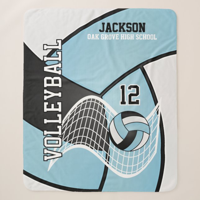 Volleyball 🏐 Schwarz, Baby Blau und Weiß Sherpadecke (Vorderseite)