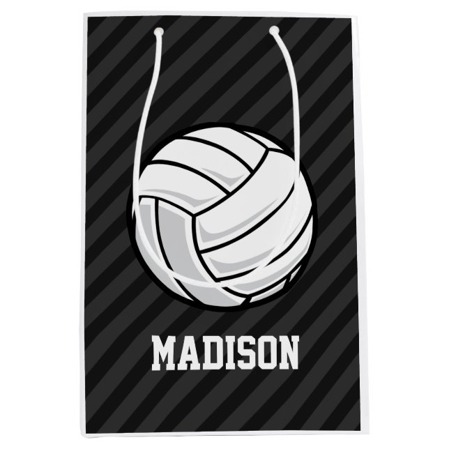 Volleyball; Schwarz & Dunkelgrau Streifen Mittlere Geschenktüte (Vorderseite)